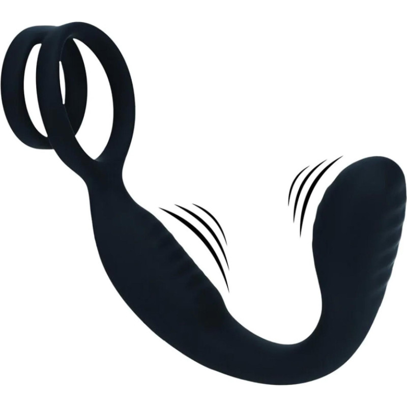 Levelz Vibrating Silicone Prostate Stimulator with Cock and Ball Ring - Black