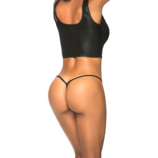 Mapalé Naughty Faux Leather Y-Back Thong - M/L - Wet Look Black