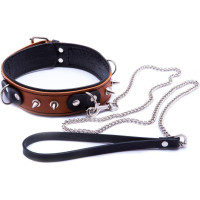 Whips Collections Wiązania-WHIPS obroża niewolnika ze smyczą, koniakowa