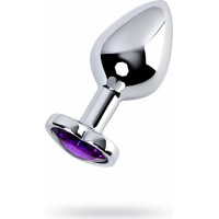 Metal By Toyfa Silver anal plug with purple gem heart-shaped