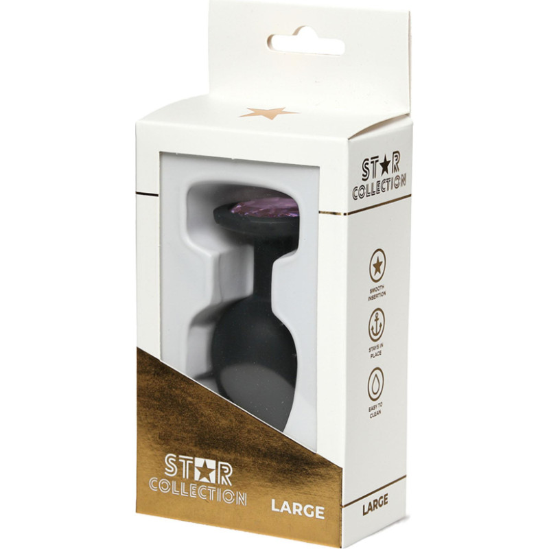 Star Collection - Black Silicone Anal Plug L - Light Pink Stone