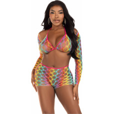 Leg Avenue Rainbow Net Top, Boyshorts and Shrug