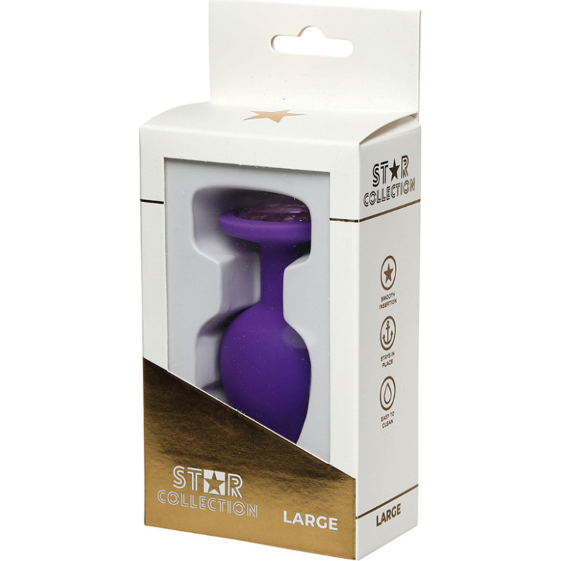 Star Collection - Purple Silicone Anal Plug L - Light Pink Stone