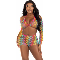Leg Avenue Rainbow Net Top, Boyshorts and Shrug