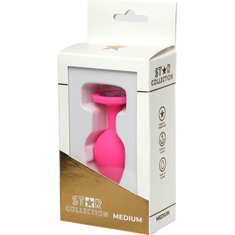 Star Collection - Pink Silicone Anal Plug M - Light Pink Stone