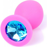 B - Series Heavyfun Plug-Jewellery Pink Silicon PLUG Medium- Light Blue Diamond