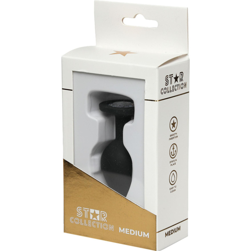 Star Collection - Black Silicone Anal Plug M - Clear Stone