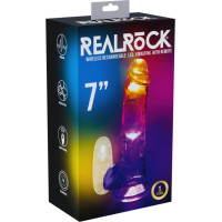 Realrock By Shots LED vibrējošs taisns dzimumloceklis ar bumbiņām - 7/18 cm - caurspīdīgs