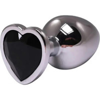 Fantasy Silver small heart-shaped butt plug with black crystal