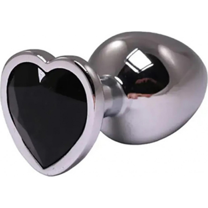 Fantasy Silver small heart-shaped butt plug with black crystal