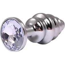 Fantasy Silver small ribbed butt plug with white crystal