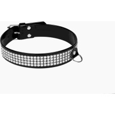 Whips Collections Wiązania-WHIPS lakier, obroża damska z kryształkami, czarna, 3cm
