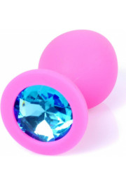 B - Series Heavyfun Plug-Jewellery Pink Silicon PLUG Medium- Light Blue Diamond