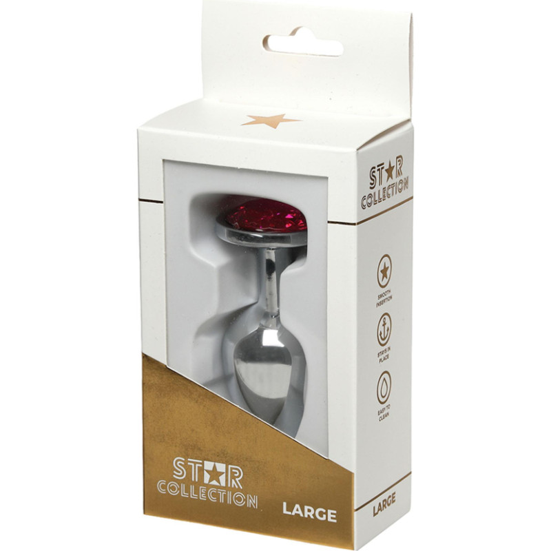 Star Collection - Silver Metal Anal Plug L - Pink Stone