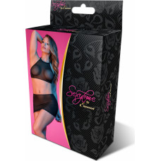 Magic Silk Комплект из халтера и юбки в сеточку в горошек - L/XL - черный