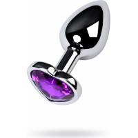 Metal By Toyfa Silver anal plug with purple gem heart-shaped