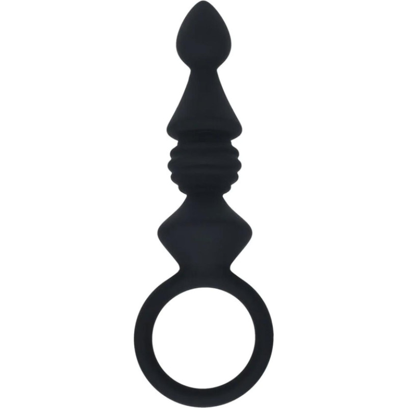 Levelz Ribbed Silicone Anal Probe with Loop - Black