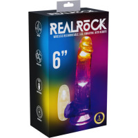 Realrock By Shots LED vibrējošs taisns dzimumloceklis ar bumbiņām - 6/15 cm - caurspīdīgs