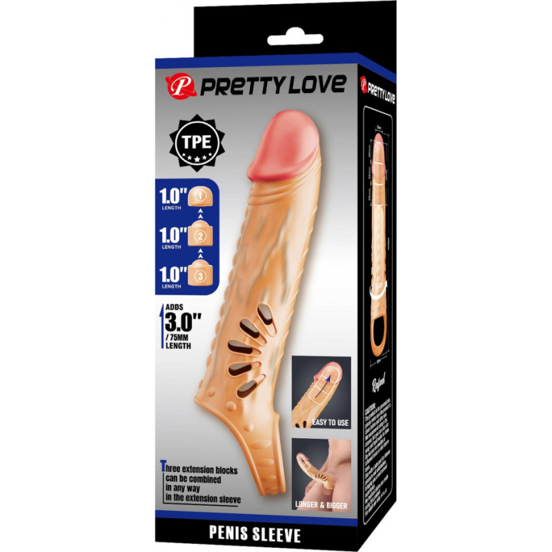 Pretty Love - PENIS SLEEVE, TPE,3 removeable 1 inch extenders
