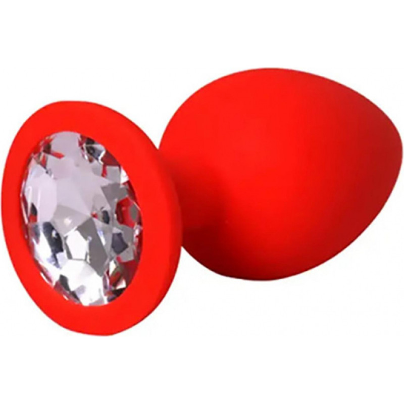 Fantasy Red medium butt plug with white crystal