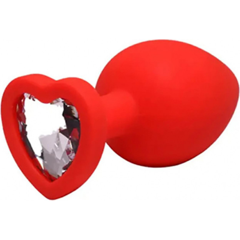 Fantasy Red small heart-shaped butt plug with white crystal