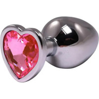 Fantasy Silver small heart-shaped butt plug with pink crystal