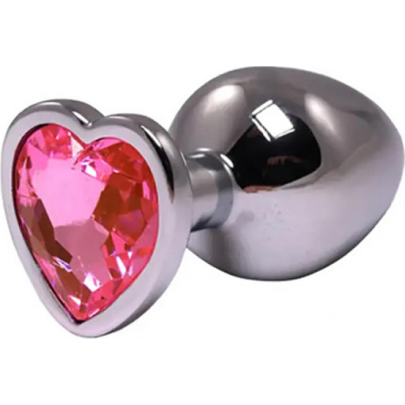 Fantasy Silver small heart-shaped butt plug with pink crystal
