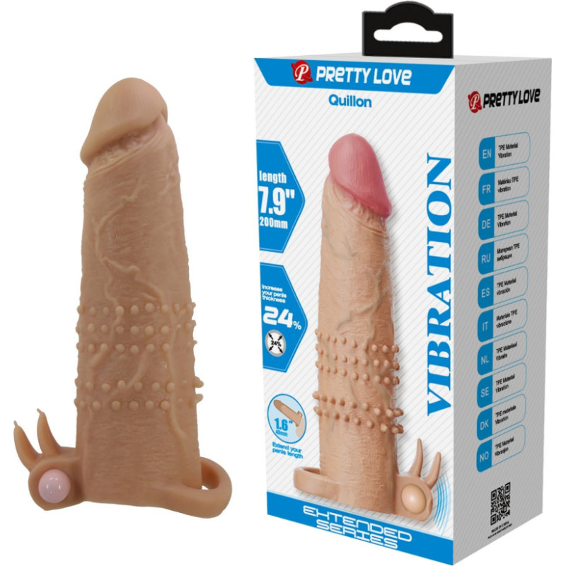 Pretty Love Quillon – 20 cm Vibrating Penis Sleeve Natural