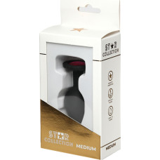 Star Collection - Black Silicone Anal Plug M - Pink Stone