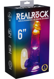 Realrock By Shots LED vibrējošs taisns dzimumloceklis ar bumbiņām - 6/15 cm - caurspīdīgs