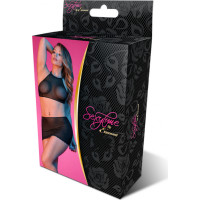 Magic Silk Punktotu sieta kakla siksniņas un svārku komplekts - S/M - melns