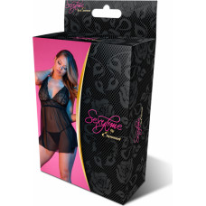 Magic Silk Babydoll komplekts ar atvērtu muguru un stringiem - L/XL - melns