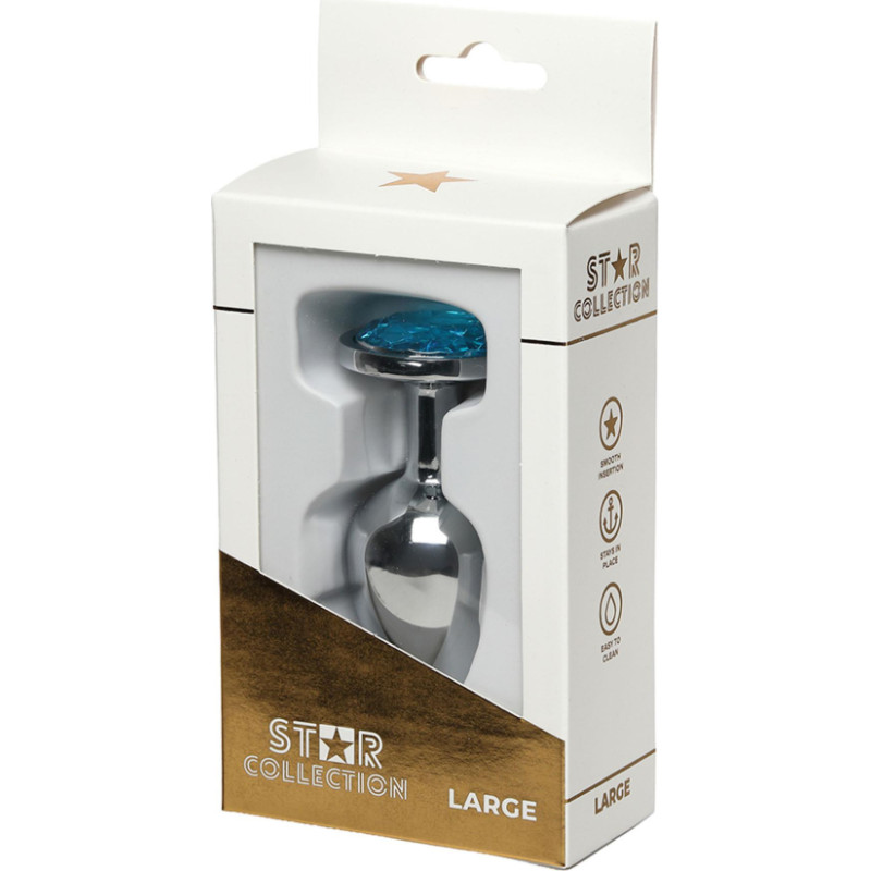 Star Collection - Silver Metal Anal Plug L - Light Blue Stone