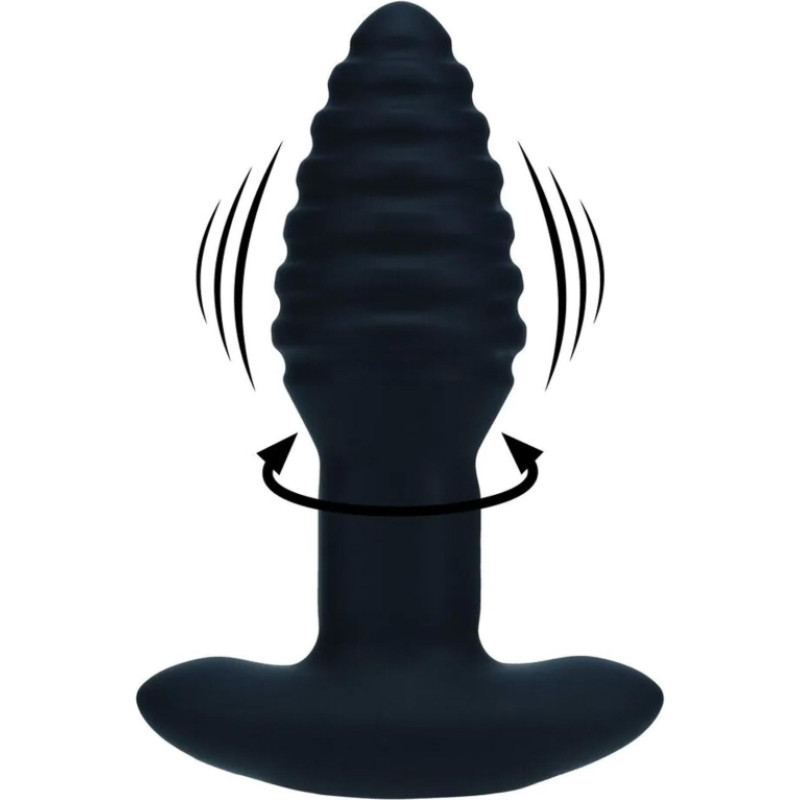 Levelz Vibrating and Rotating Ribbed Silicone Anal Plug - Black