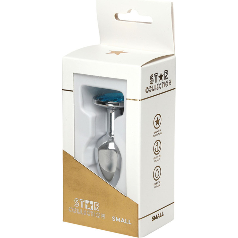 Star Collection - Silver Metal Anal Plug S - Light Blue Stone