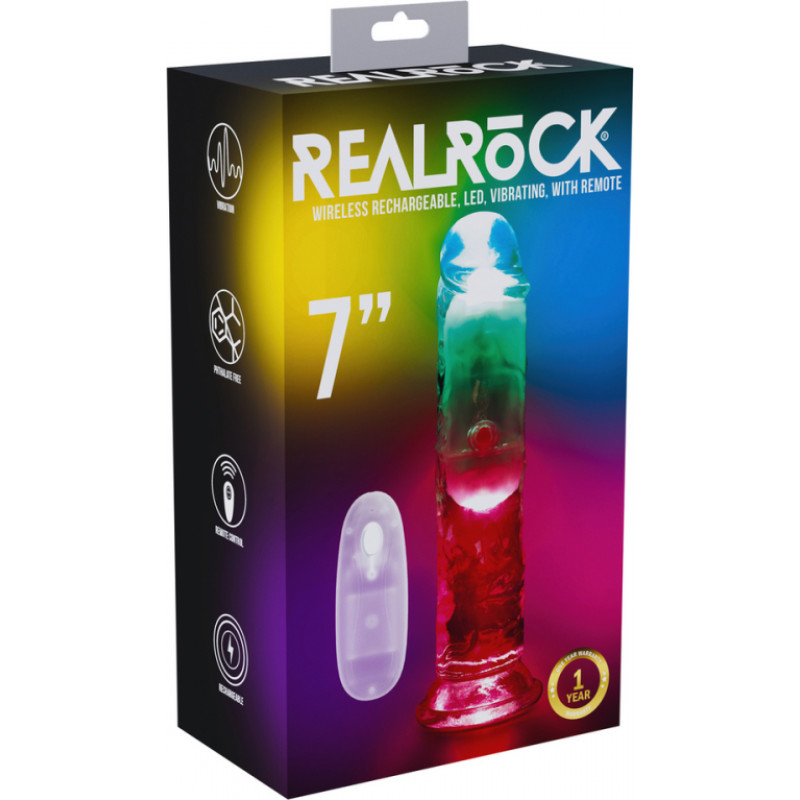 Realrock By Shots LED vibrējošs taisns dzimumloceklis - 7 / 18 cm - caurspīdīgs