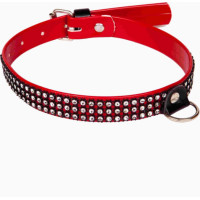 Whips Collections Wiązania-WHIPS lakier, obroża damskaz kryształkami, czerwona, 2cm