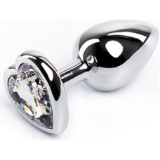 Fantasy Silver small heart-shaped butt plug with white crystal