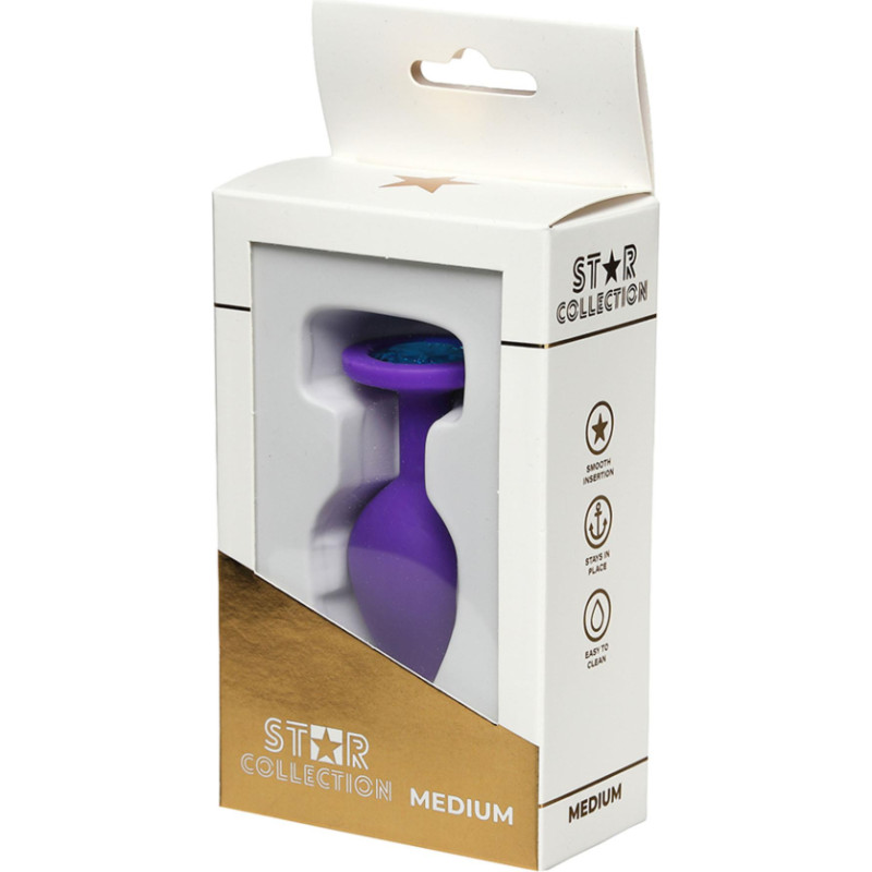 Star Collection - Purple Silicone Anal Plug M - Light Blue Stone
