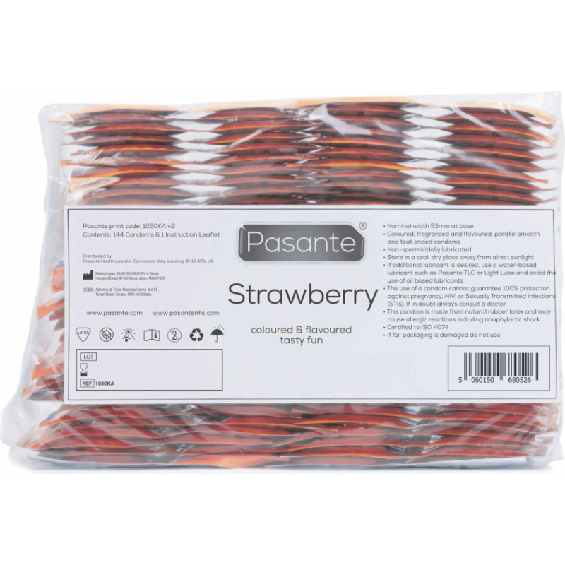 Pasante Strawberry Crush Condoms Bulk Packs 144 psc