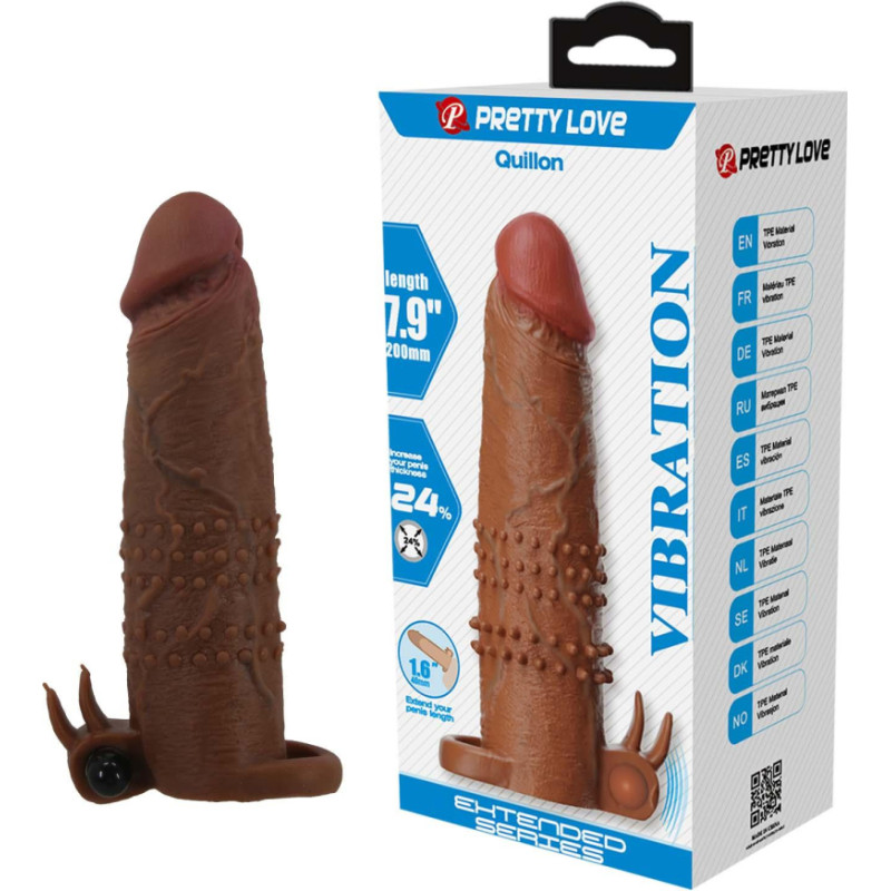 Pretty Love Quillon – 20 cm Vibrating Penis Sleeve Brown