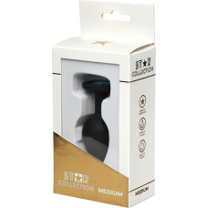 Star Collection - Black Silicone Anal Plug M - Light Blue Stone