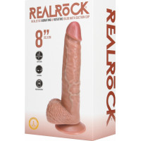 Realrock By Shots Vibrējošs un rotējošs taisns dzimumloceklis ar bumbiņām - 8 / 20,5 cm - brūns
