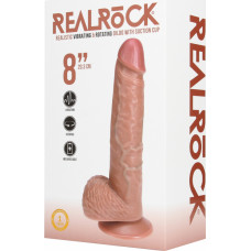 Realrock By Shots Vibruojantis ir besisukantis tiesus penis su kamuoliukais - 8 / 20,5 cm - rudos spalvos