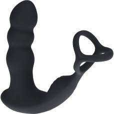 Levelz By Shots Divkārši vibrējošs tālvadības rotējošs silikona prostatas stimulators ar dzimumlocekļa un sēklinieku gredzenu - melns