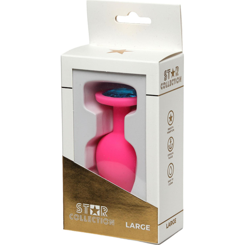 Star Collection - Pink Silicone Anal Plug L - Light Blue Stone