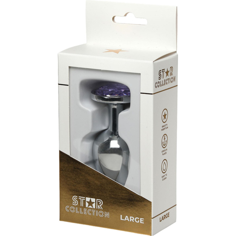 Star Collection - Silver Metal Anal Plug L - Purple Stone