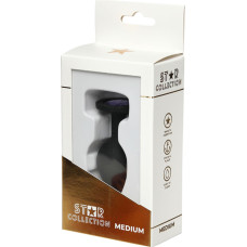 Star Collection - Black Silicone Anal Plug M - Purple Stone