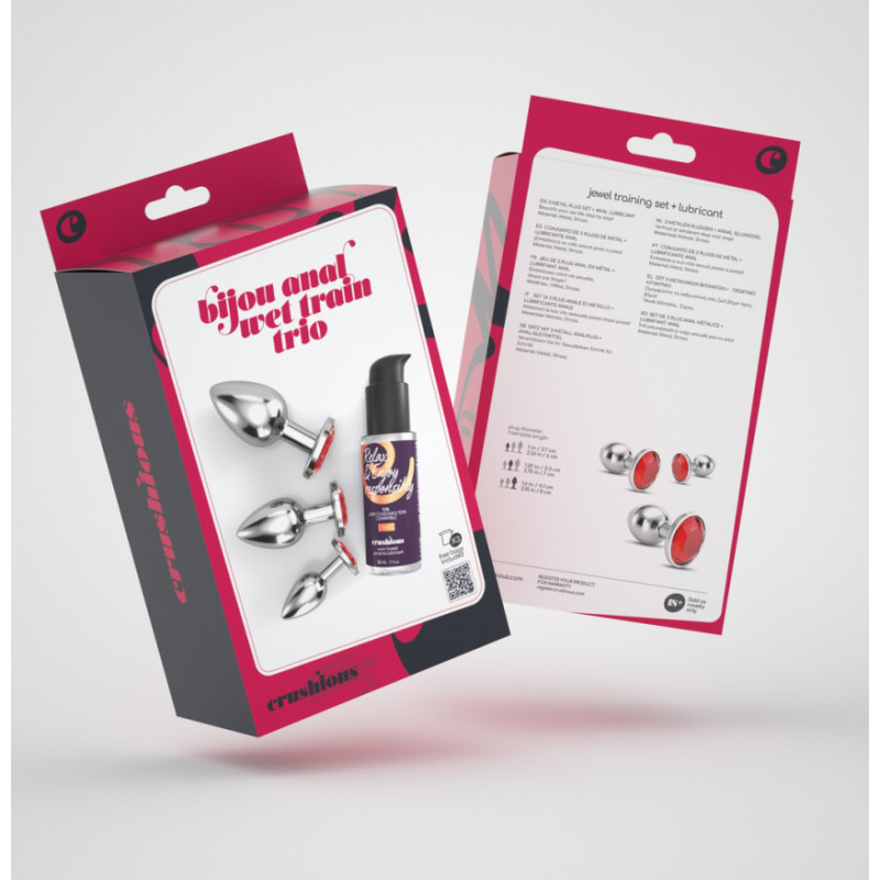 Crushious Bijou — Trío de Tapones Joyas Húmedos — 3 Tapones Joyas — Rojo