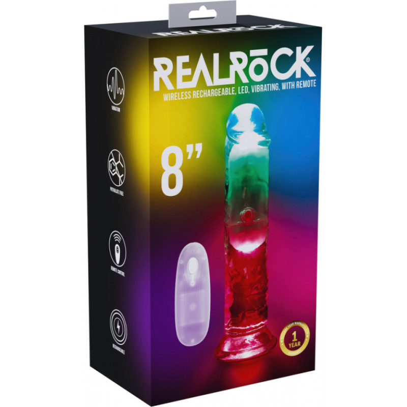 Realrock By Shots LED vibrējošs taisns dzimumloceklis - 8 / 20 cm - caurspīdīgs
